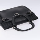 Salvatore Ferragamo Gancini Hand Bag Leather Wicker Black Silver Auth 133756-6