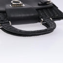 Salvatore Ferragamo Gancini Hand Bag Leather Wicker Black Silver Auth 133756-7