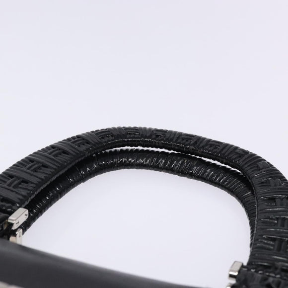 Salvatore Ferragamo Gancini Hand Bag Leather Wicker Black Silver Auth 133756