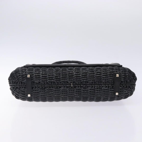 Salvatore Ferragamo Gancini Hand Bag Leather Wicker Black Silver Auth 133756