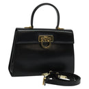 Salvatore Ferragamo Gancini Hand Bag Leather 2way Black Gold Auth 133757-1