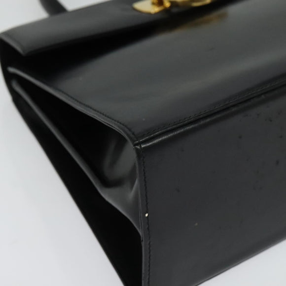 Salvatore Ferragamo Gancini Hand Bag Leather 2way Black Gold Auth 133757