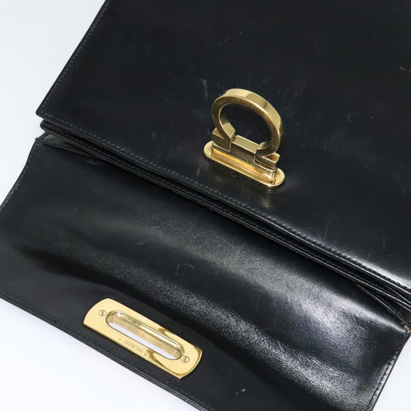Salvatore Ferragamo Gancini Hand Bag Leather 2way Black Gold Auth 133757
