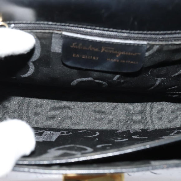 Salvatore Ferragamo Gancini Hand Bag Leather 2way Black Gold Auth 133757