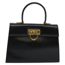 Salvatore Ferragamo Gancini Hand Bag Leather 2way Black Gold Auth 133757-13