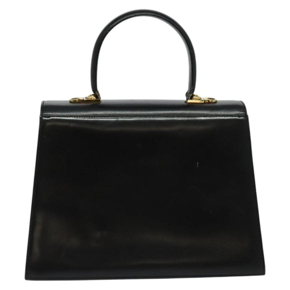 Salvatore Ferragamo Gancini Hand Bag Leather 2way Black Gold Auth 133757