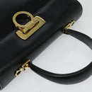 Salvatore Ferragamo Gancini Hand Bag Leather 2way Black Gold Auth 133757-6