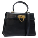 Salvatore Ferragamo Gancini Hand Bag Leather 2way Navy Gold Auth 133776-1