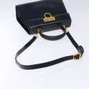 Salvatore Ferragamo Gancini Hand Bag Leather 2way Navy Gold Auth 133776-10