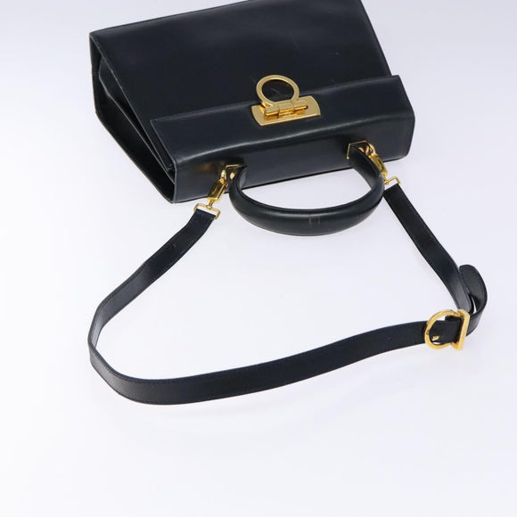 Salvatore Ferragamo Gancini Hand Bag Leather 2way Navy Gold Auth 133776