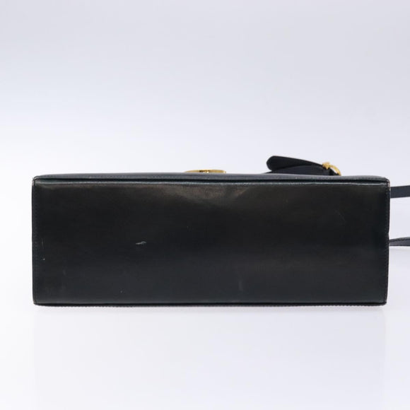 Salvatore Ferragamo Gancini Hand Bag Leather 2way Navy Gold Auth 133776