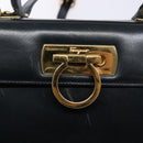 Salvatore Ferragamo Gancini Hand Bag Leather 2way Navy Gold Auth 133776-17