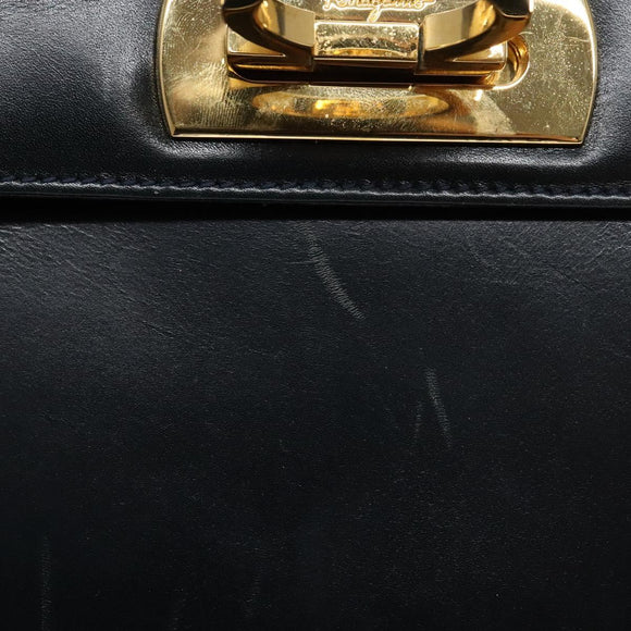 Salvatore Ferragamo Gancini Hand Bag Leather 2way Navy Gold Auth 133776
