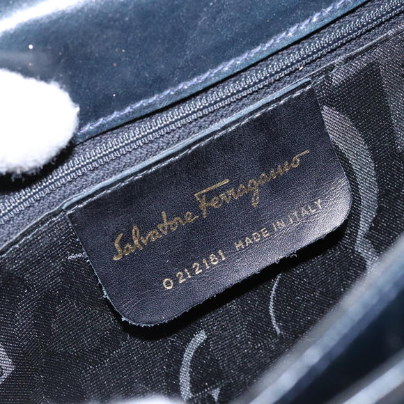 Salvatore Ferragamo Gancini Hand Bag Leather 2way Navy Gold Auth 133776