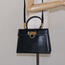 Salvatore Ferragamo Gancini Hand Bag Leather 2way Navy Gold Auth 133776-27