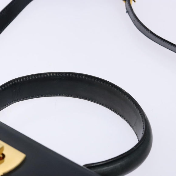 Salvatore Ferragamo Gancini Hand Bag Leather 2way Navy Gold Auth 133776