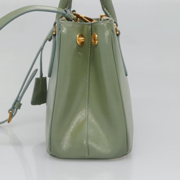 PRADA Galleria Hand Bag Safiano leather 2way Gold Light green Auth 133778