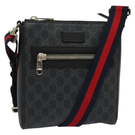 GUCCI GG Supreme Sherry Line Shoulder Bag PVC Black Red Navy 523599 Auth 133793