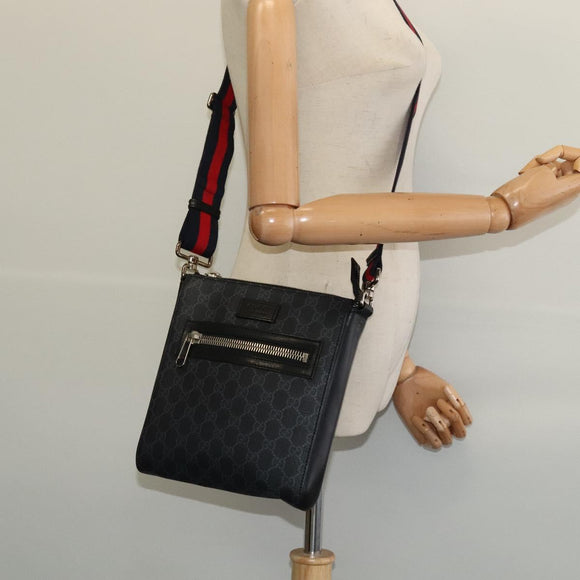 GUCCI GG Supreme Sherry Line Shoulder Bag PVC Black Red Navy 523599 Auth 133793