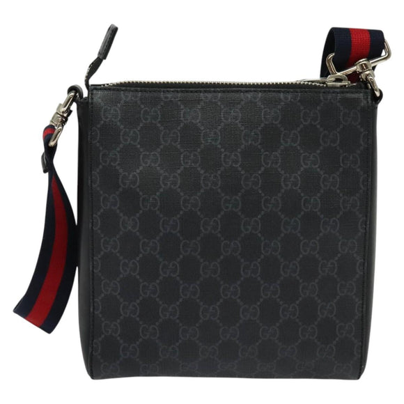 GUCCI GG Supreme Sherry Line Shoulder Bag PVC Black Red Navy 523599 Auth 133793