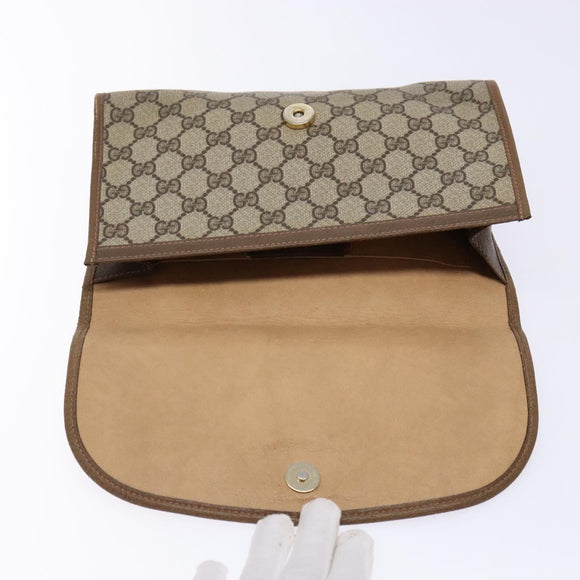 GUCCI GG Supreme Web Sherry Line Clutch Bag PVC Beige Gold 89 01 030 Auth 133814