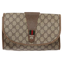 GUCCI GG Supreme Web Sherry Line Clutch Bag PVC Beige Gold 89 01 030 Auth 133814-2
