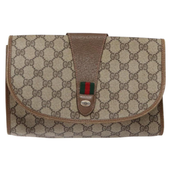GUCCI GG Supreme Web Sherry Line Clutch Bag PVC Beige Gold 89 01 030 Auth 133814