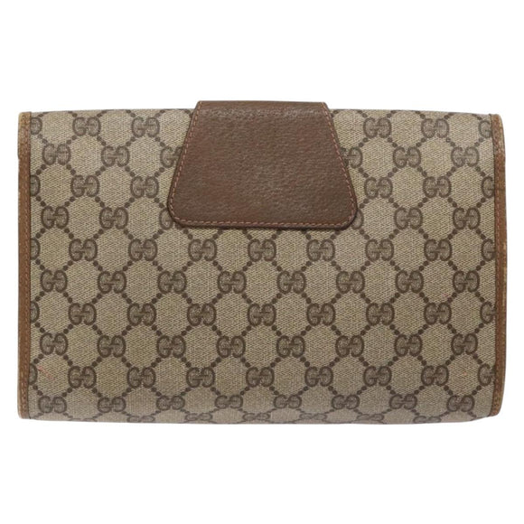 GUCCI GG Supreme Web Sherry Line Clutch Bag PVC Beige Gold 89 01 030 Auth 133814