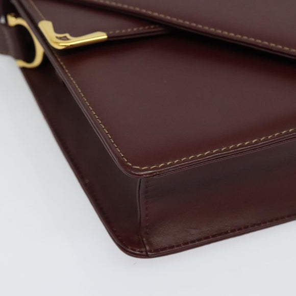 CARTIER Must Line Shoulder Bag Leather Bordeaux Gold Auth 133817