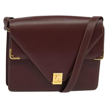 CARTIER Must Line Shoulder Bag Leather Bordeaux Gold Auth 133817A