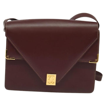 CARTIER Must Line Shoulder Bag Leather Bordeaux Gold Auth 133817 - 0