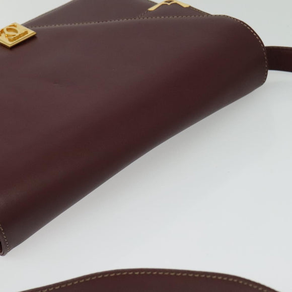 CARTIER Must Line Shoulder Bag Leather Bordeaux Gold Auth 133817