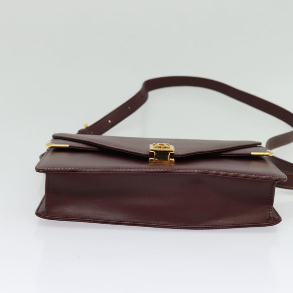 CARTIER Must Line Shoulder Bag Leather Bordeaux Gold Auth 133817