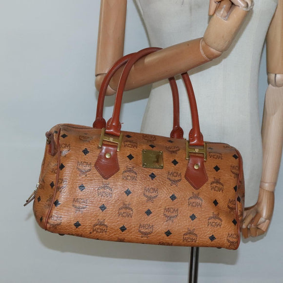 MCM Logogram Vicetos Hand Bag PVC Leather Brown Gold Auth 133833