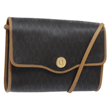 Christian Dior Honeycomb Canvas Shoulder Bag PVC Black Gold Auth 133834