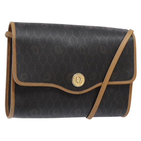 Christian Dior Honeycomb Canvas Shoulder Bag PVC Black Gold Auth 133834