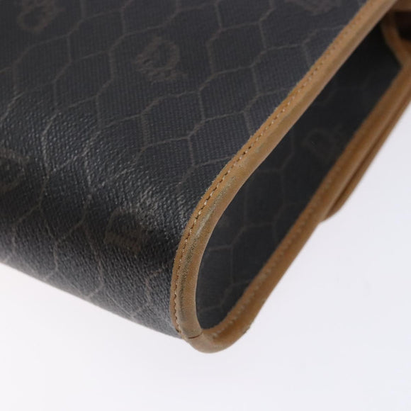 Christian Dior Honeycomb Canvas Shoulder Bag PVC Black Gold Auth 133834