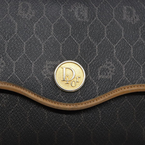 Christian Dior Honeycomb Canvas Shoulder Bag PVC Black Gold Auth 133834