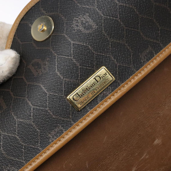 Christian Dior Honeycomb Canvas Shoulder Bag PVC Black Gold Auth 133834