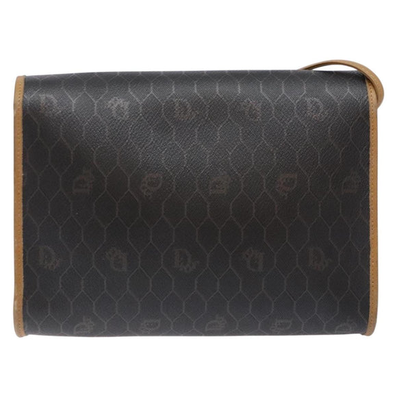 Christian Dior Honeycomb Canvas Shoulder Bag PVC Black Gold Auth 133834