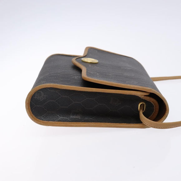 Christian Dior Honeycomb Canvas Shoulder Bag PVC Black Gold Auth 133834