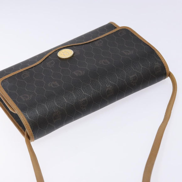Christian Dior Honeycomb Canvas Shoulder Bag PVC Black Gold Auth 133834