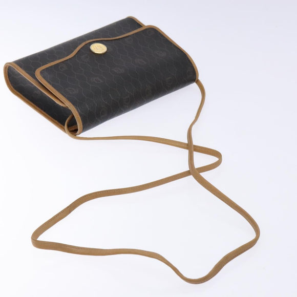 Christian Dior Honeycomb Canvas Shoulder Bag PVC Black Gold Auth 133834