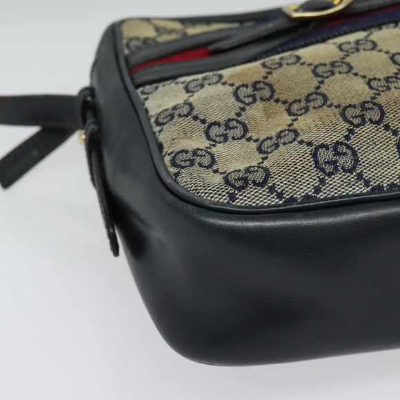 GUCCI GG Canvas Sherry Line Shoulder Bag Vintage Navy Gold Auth 133847
