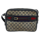 GUCCI GG Canvas Sherry Line Shoulder Bag Vintage Navy Gold Auth 133847-13