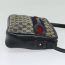 GUCCI GG Canvas Sherry Line Shoulder Bag Vintage Navy Gold Auth 133847-4