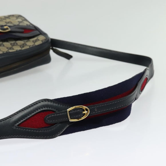 GUCCI GG Canvas Sherry Line Shoulder Bag Vintage Navy Gold Auth 133847