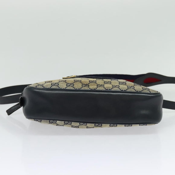 GUCCI GG Canvas Sherry Line Shoulder Bag Vintage Navy Gold Auth 133847