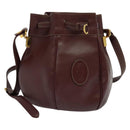 CARTIER Must Line Shoulder Bag Leather Bordeaux Gold Auth 133861-1