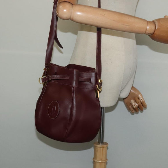 CARTIER Must Line Shoulder Bag Leather Bordeaux Gold Auth 133861